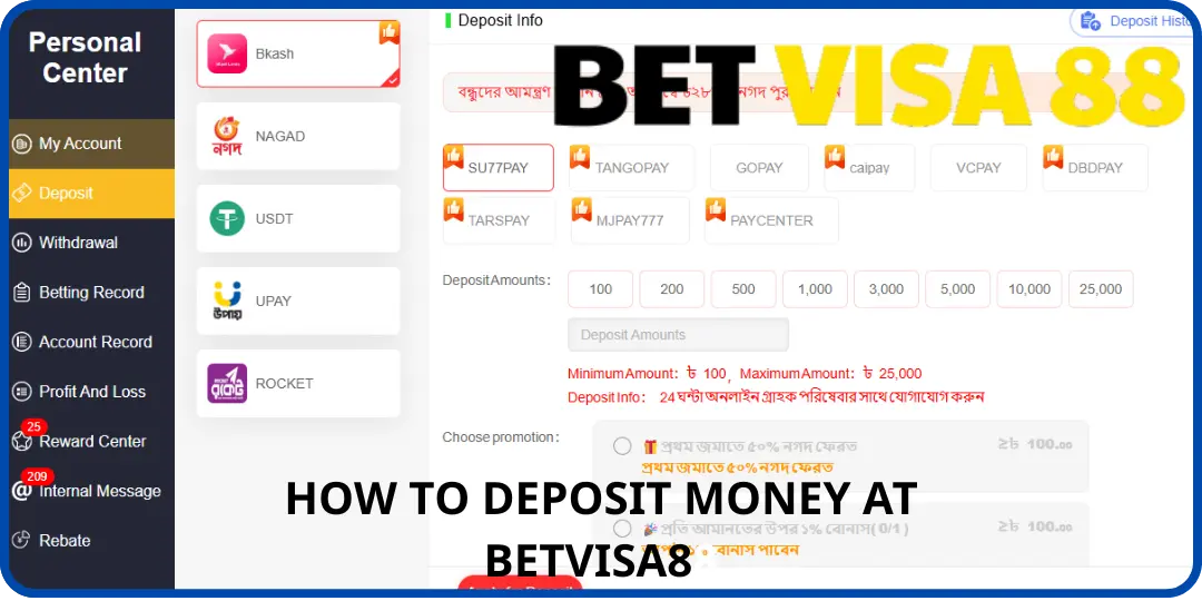 How to Deposit Money at Betvisa88